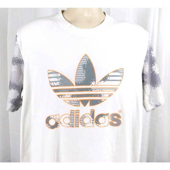 Mens Adidas T-shirt Trefoil Logo Size Large Gray White Cotton Blend - Picture 3 of 6